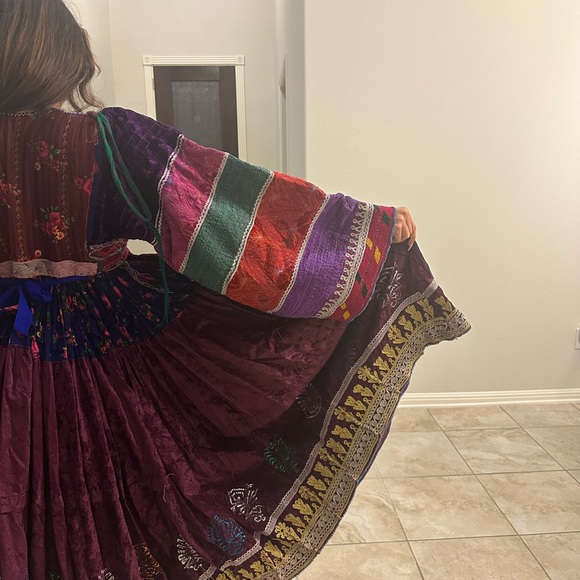 Vintage Afghani dress Purple red and green Bishop Sleeves Boho Kuchi Size‎ XS - Picture 7 of 8